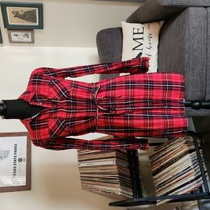 Merona XS Red Plaid Long Sleeve Dress